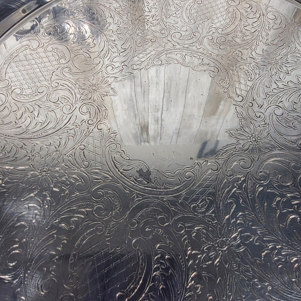 Leonard Silver Plated Tea Set 3pc Ornate Teapot Creamer and Etched Serving Tray - Picture 14 of 16